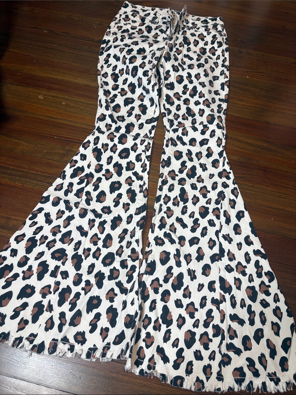 Leopard Print Flare Pants - White, Black & Brown
